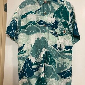 Vintage rare mambo loud button down short wave Pattern Short Sleeve Shirt m